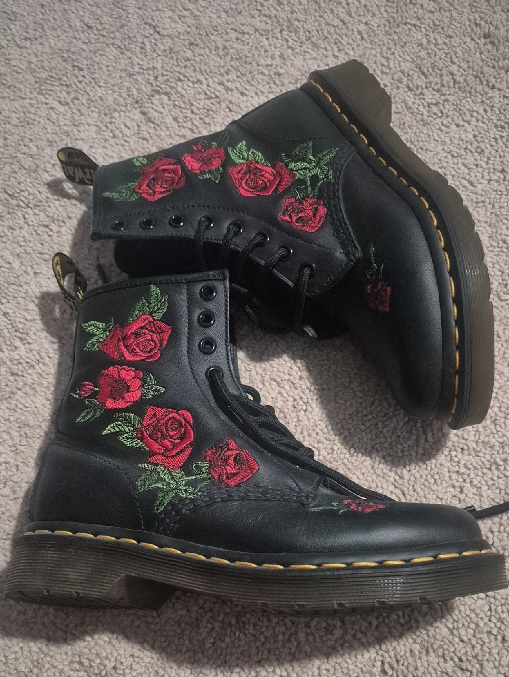 Dr.  Martens Black Women's Floral Embroidered Lace-Up Boots